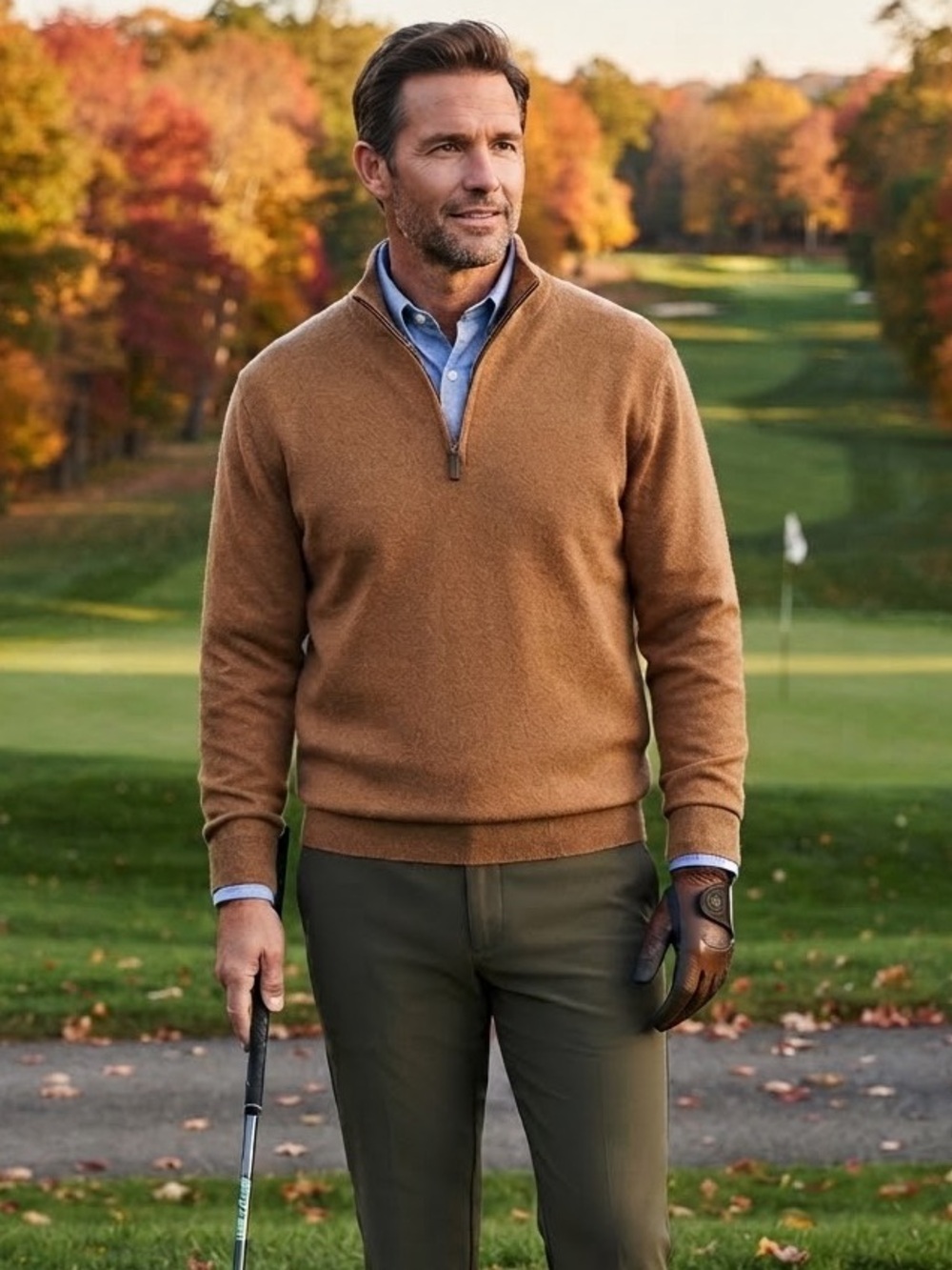 CARNOUSTIE Quarter Zip Golf Pullover Sweater Brown Mens Sz L